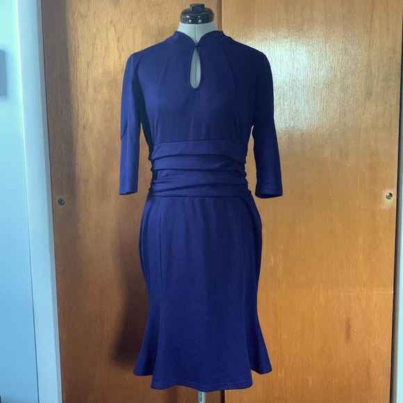 Modcloth Dresses & Skirts - Indigo blue trumpet pencil wiggle dress keyhole L